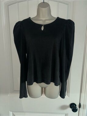 NWT Self Contrast Puff Sleeve Keyhole Top Dark Gray Sz M